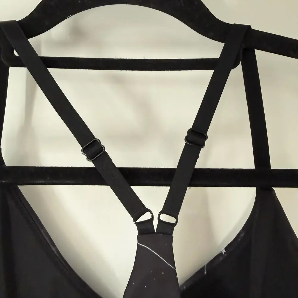 NWT Good American Celestial Print Sports Bra Size 3 L Black Crossback Strap
